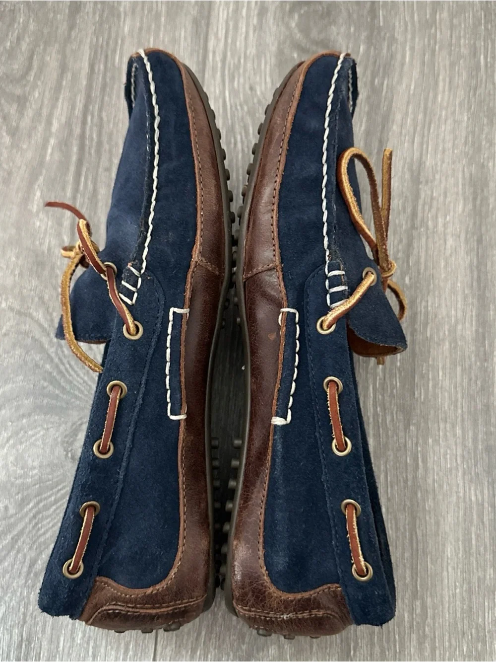 Polo by Ralph Lauren Navy Suede Moccasin Loafers with Brown Leather Laces sz 9D